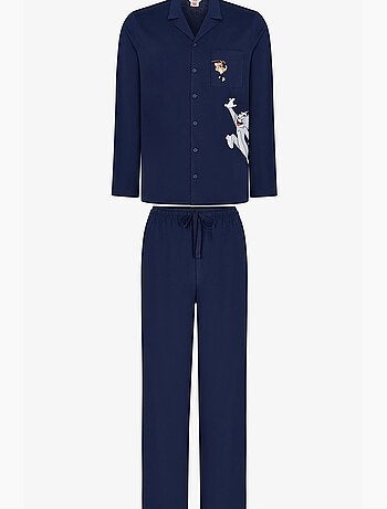 Conjunto de pijama masculino tom&jerry com camisa de manga longa e calça penti
