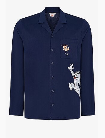 Conjunto de pijama masculino tom&jerry com camisa de manga longa e calça penti