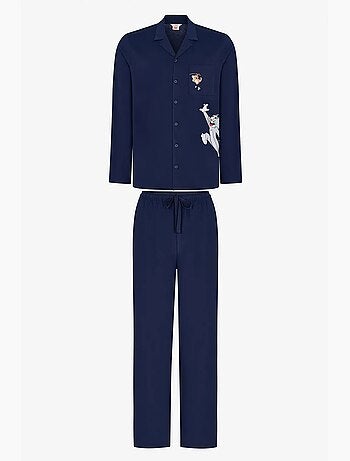 Conjunto de pijama masculino tom&jerry com camisa de manga longa e calça penti
