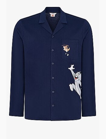 Conjunto de pijama masculino tom&jerry com camisa de manga longa e calça penti