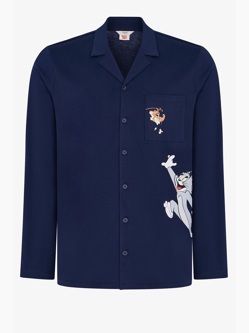 Conjunto de pijama masculino tom&jerry com camisa de manga longa e calça penti Azul-marinho - Kiabi
