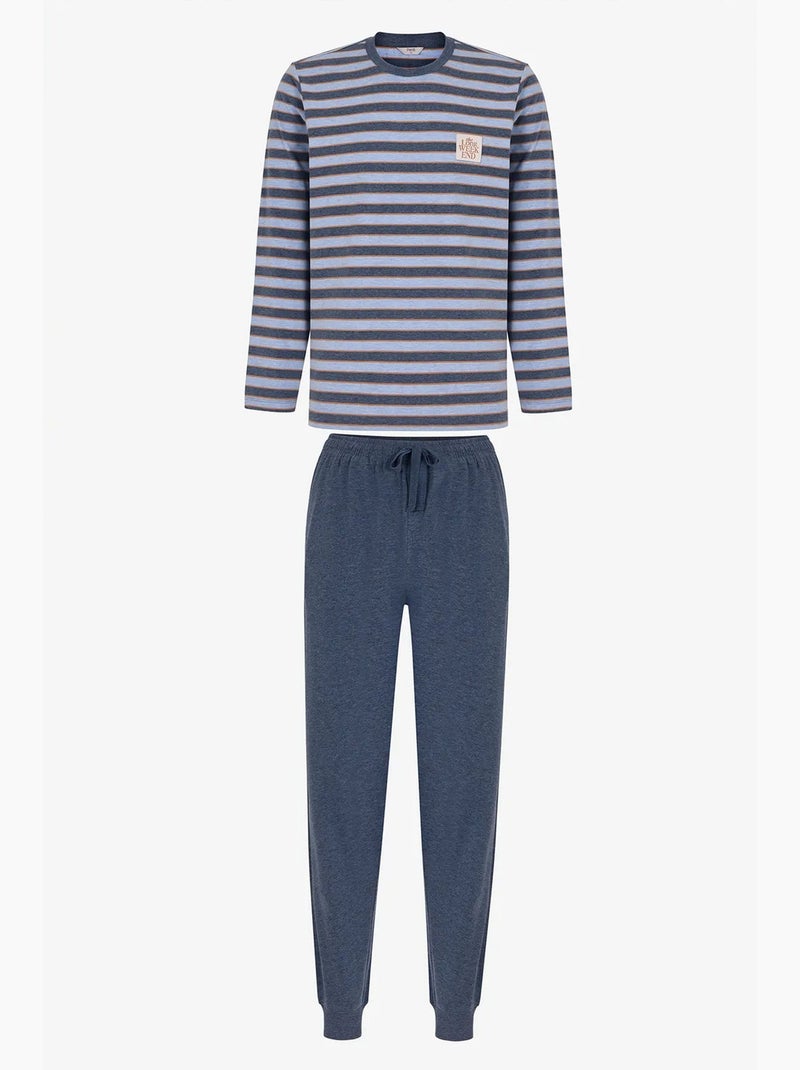 Conjunto de pijama masculino weekend às riscas, manga longa, jogger penti Azul - Kiabi