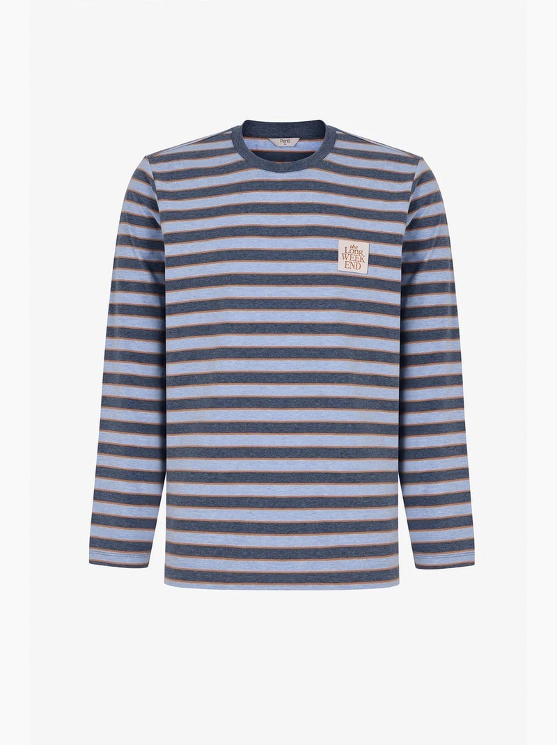 Conjunto de pijama masculino weekend às riscas, manga longa, jogger penti Azul - Kiabi