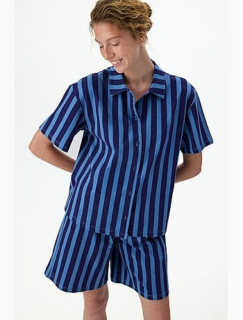 Conjunto de pijama midnight às riscas com camisa de manga curta e calções penti