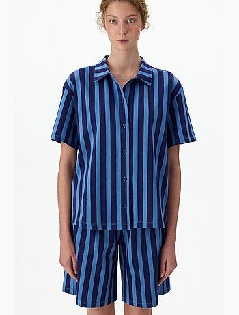 Conjunto de pijama midnight às riscas com camisa de manga curta e calções penti