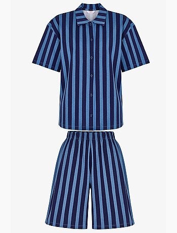 Conjunto de pijama midnight às riscas com camisa de manga curta e calções penti