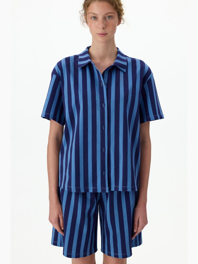 Conjunto de pijama midnight às riscas com camisa de manga curta e calções penti Azul-marinho - Kiabi
