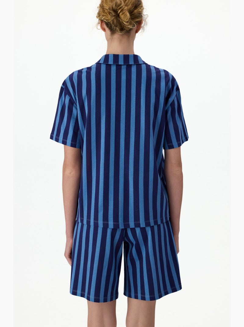 Conjunto de pijama midnight às riscas com camisa de manga curta e calções penti Azul-marinho - Kiabi