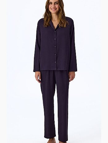 Conjunto de pijama midnight em cetim às riscas, camisa e calça de manga comprida penti