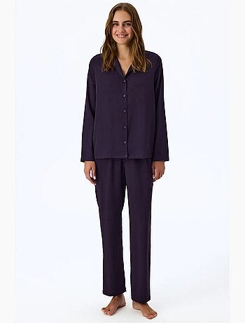 Conjunto de pijama midnight em cetim às riscas, camisa e calça de manga comprida penti