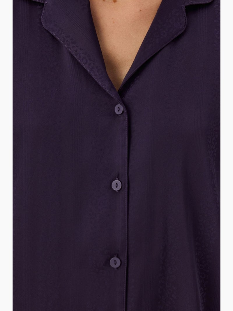 Conjunto de pijama midnight em cetim às riscas, camisa e calça de manga comprida penti Roxo - Kiabi