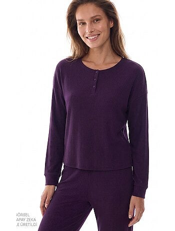 Conjunto de pijama midnight mood canelado de manga comprida penti