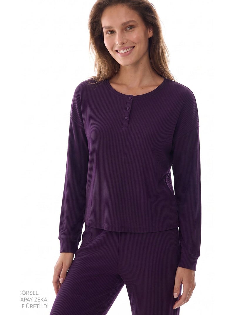 Conjunto de pijama midnight mood canelado de manga comprida penti Roxo - Kiabi