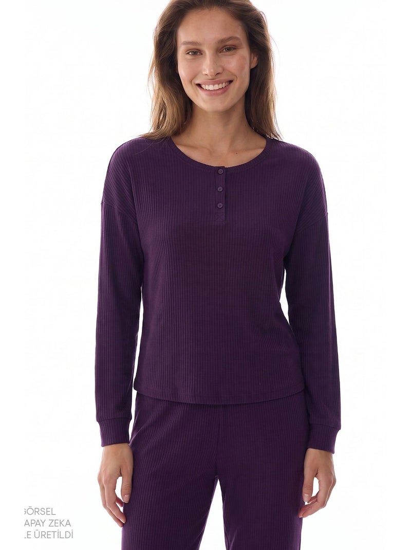 Conjunto de pijama midnight mood canelado de manga comprida penti Roxo - Kiabi