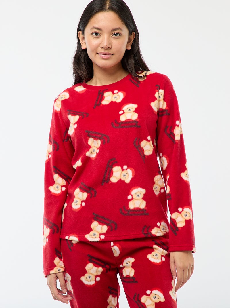 Conjunto de pijama "Natal" em micropolar Vermelho - Kiabi