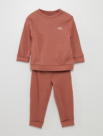 Conjunto de pijama nervurado ajustável - 2 peças