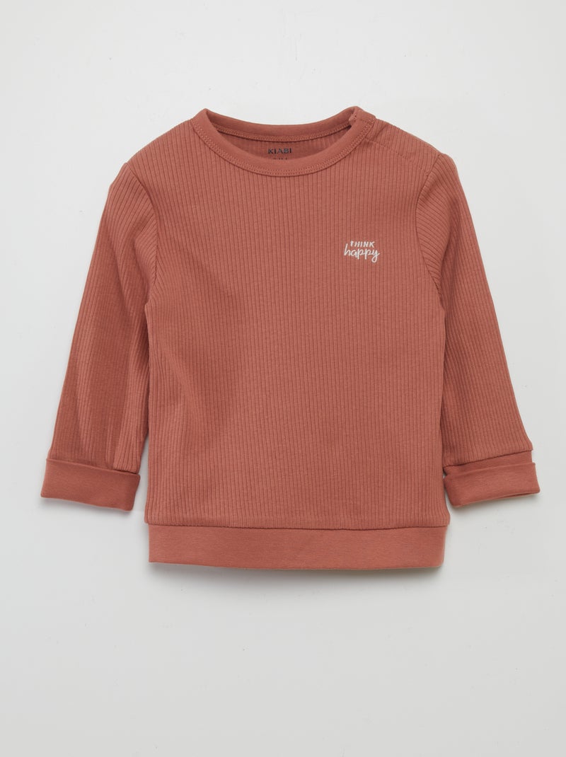 Conjunto de pijama nervurado ajustável - 2 peças CASTANHO - Kiabi