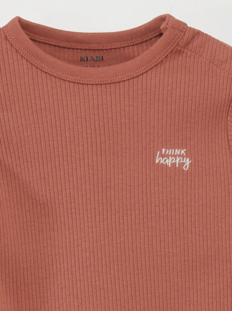 Conjunto de pijama nervurado ajustável - 2 peças CASTANHO - Kiabi