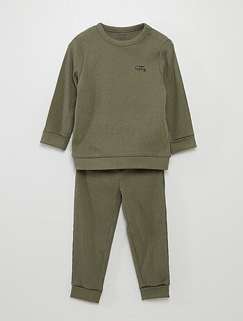 Conjunto de pijama nervurado ajustável - 2 peças