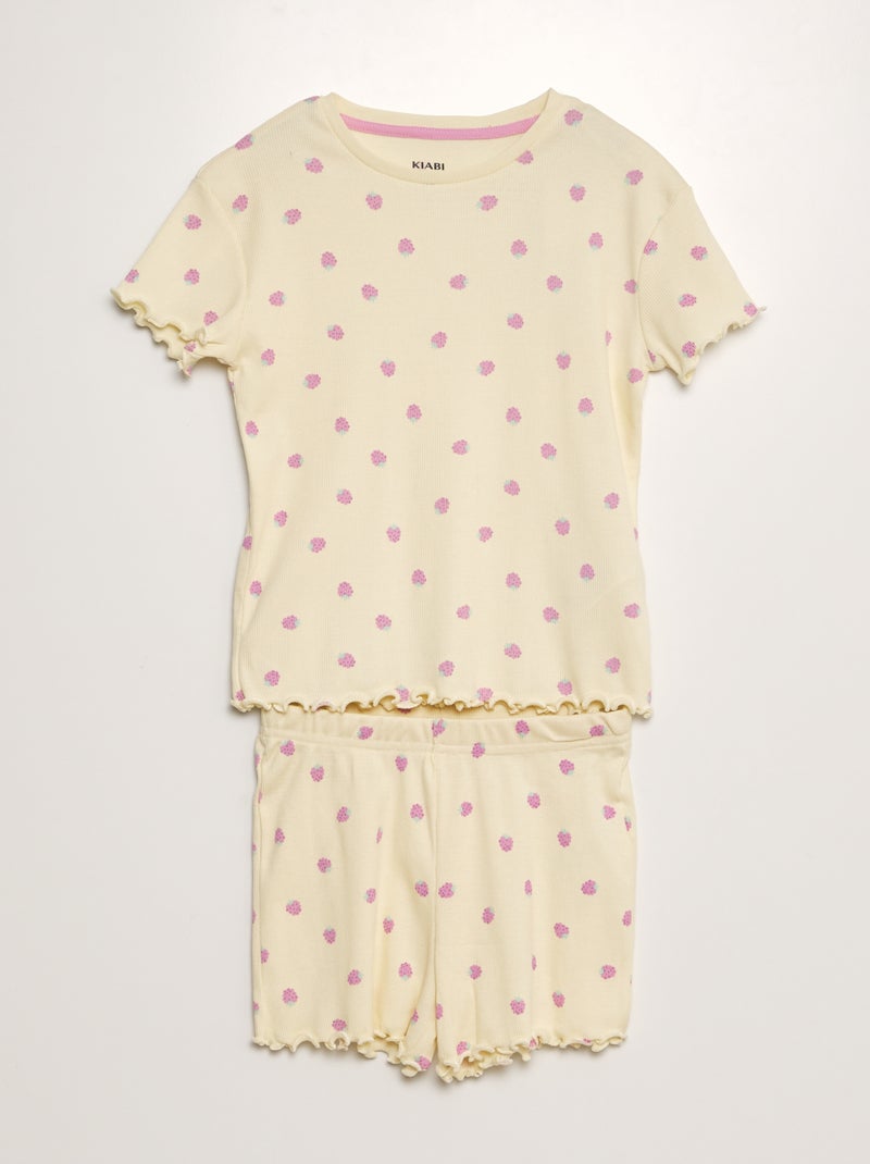 Conjunto de pijama nervurado e estampado - 2 peças AMARELO - Kiabi