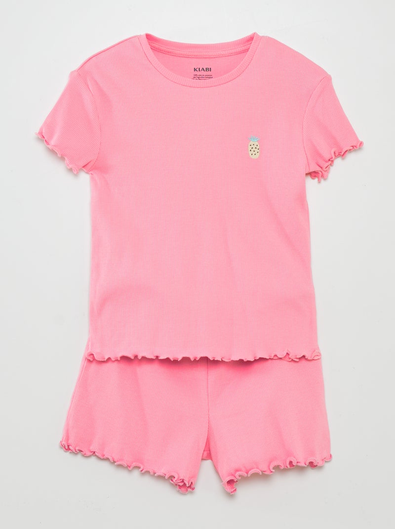 Conjunto de pijama nervurado e estampado - 2 peças AMARELO - Kiabi