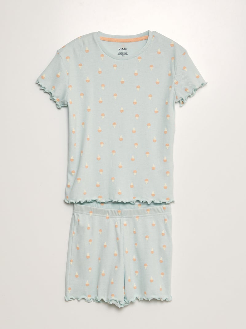 Conjunto de pijama nervurado e estampado - 2 peças AZUL - Kiabi