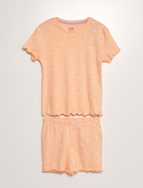 Conjunto de pijama nervurado e estampado - 2 peças - Kiabi