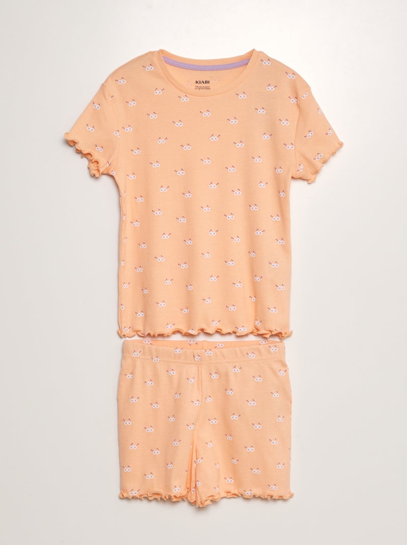 Conjunto de pijama nervurado e estampado - 2 peças LARANJA - Kiabi