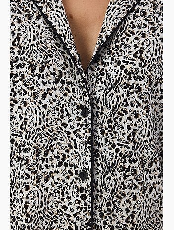 Conjunto de pijama noir garden com estampa de leopardo, camisa e calça de manga longa penti