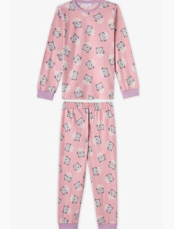 Conjunto de pijama para menina dainty kitty em algodão de manga comprida penti