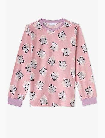Conjunto de pijama para menina dainty kitty em algodão de manga comprida penti