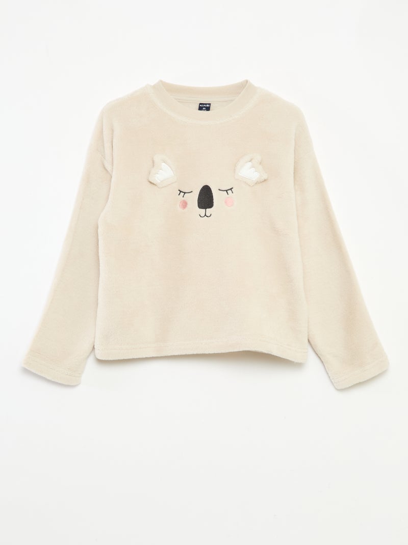 Conjunto de pijama polar comprido sweat + calças - 2 peças Bege - Kiabi