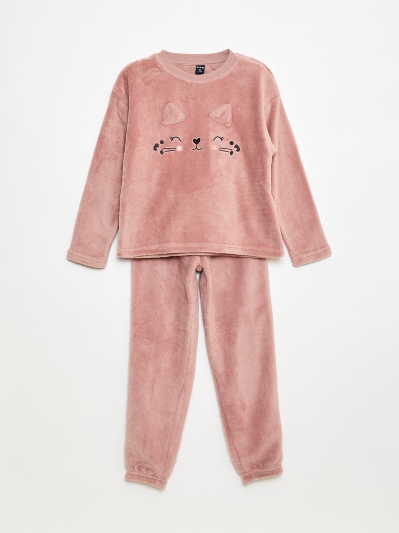 Conjunto de pijama polar comprido sweat + calças - 2 peças Rosa - Kiabi