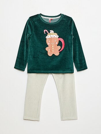 Conjunto de pijama polar Natal t-shirt + calças - 2 peças
