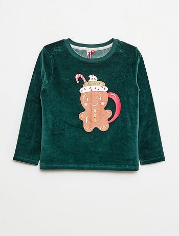 Conjunto de pijama polar Natal t-shirt + calças - 2 peças