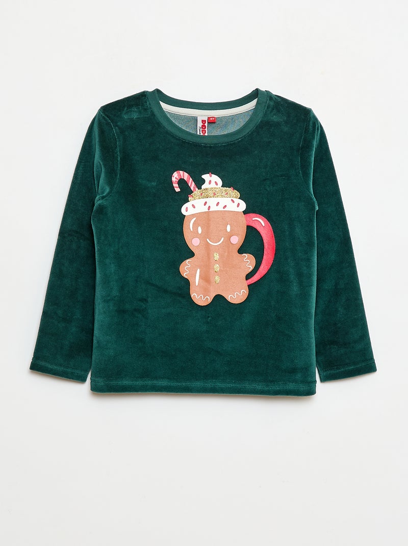 Conjunto de pijama polar Natal t-shirt + calças - 2 peças Verde - Kiabi