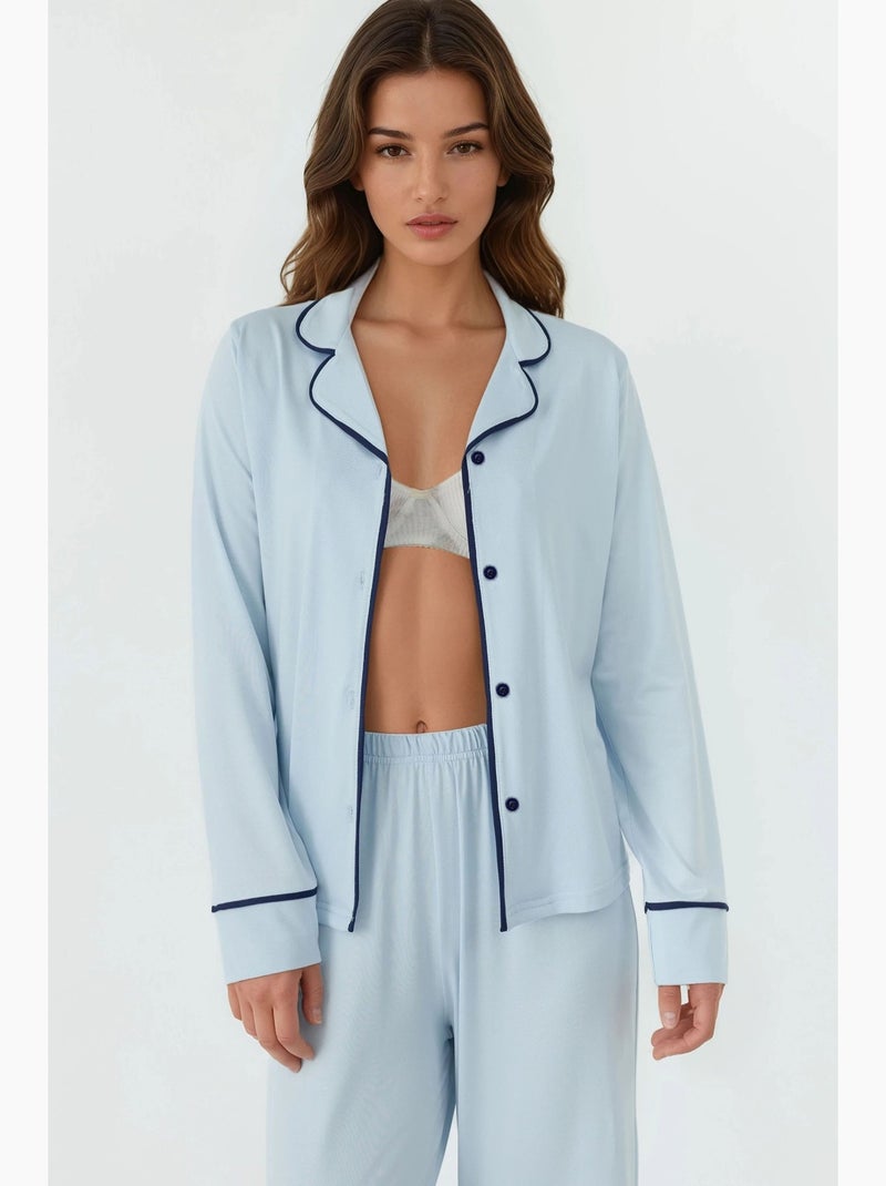 Conjunto de pijama relaxed fit de manga comprida com toque extra macio e colarinho de camisa hiccup Azul-céu - Kiabi