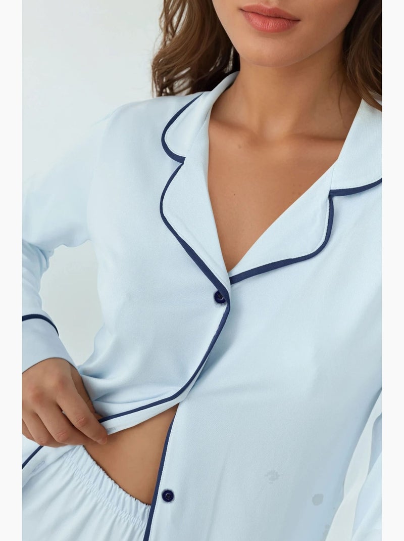 Conjunto de pijama relaxed fit de manga comprida com toque extra macio e colarinho de camisa hiccup Azul-céu - Kiabi