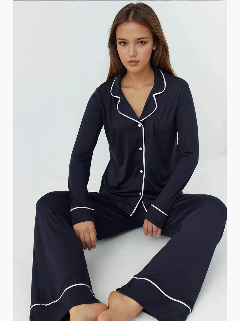 Conjunto de pijama relaxed fit de manga comprida com toque extra macio e colarinho de camisa hiccup Azul-marinho - Kiabi