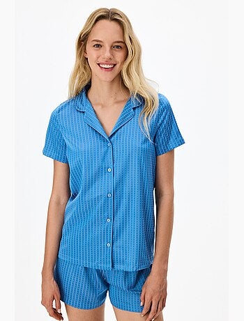 Conjunto de pijama skyline em cetim com camisa e short, manga curta penti