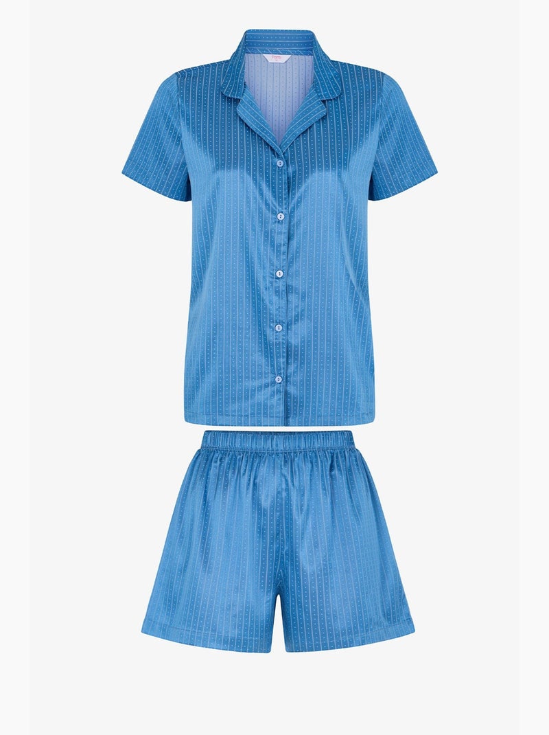 Conjunto de pijama skyline em cetim com camisa e short, manga curta penti Azul - Kiabi