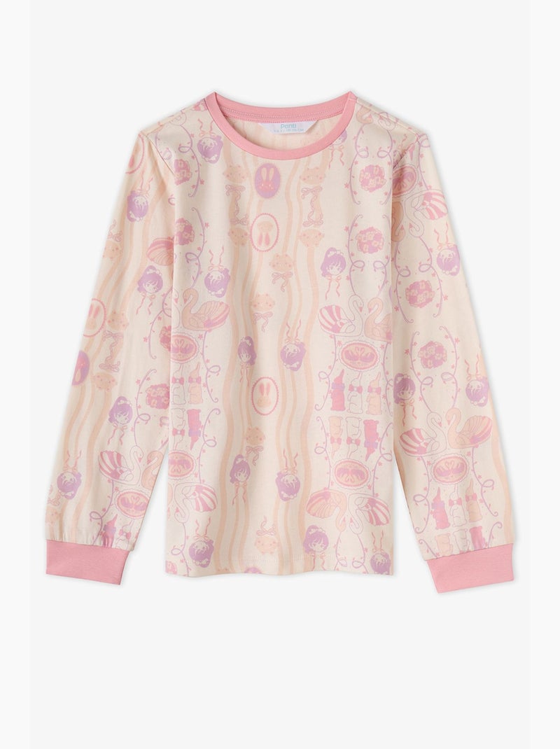 Conjunto de pijama starlit friends em algodão, manga comprida, menina penti Roxo/Rosa - Kiabi