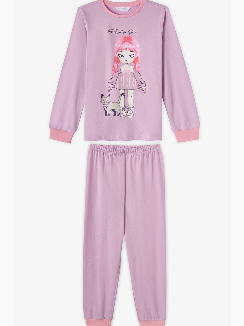 Conjunto de pijama starlit friends em algodão, manga comprida, menina penti Roxo/Rosa - Kiabi
