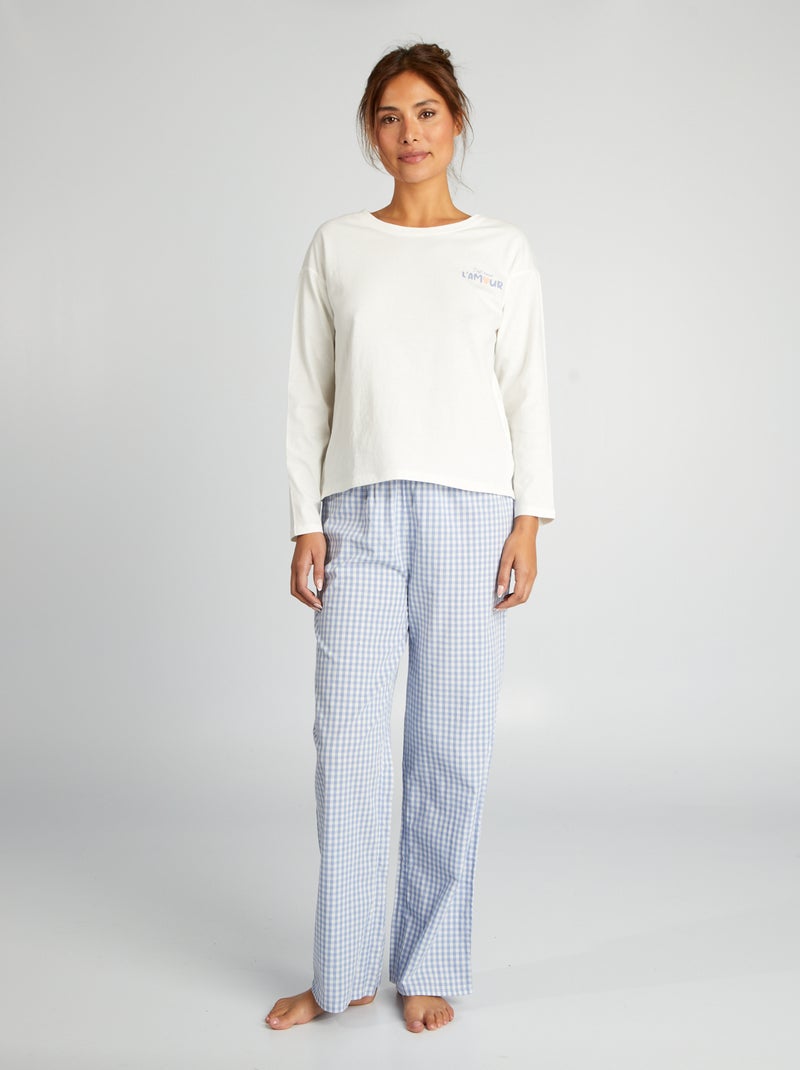 Conjunto de pijama t-shirt + calças  - 2 peças BRANCO - Kiabi