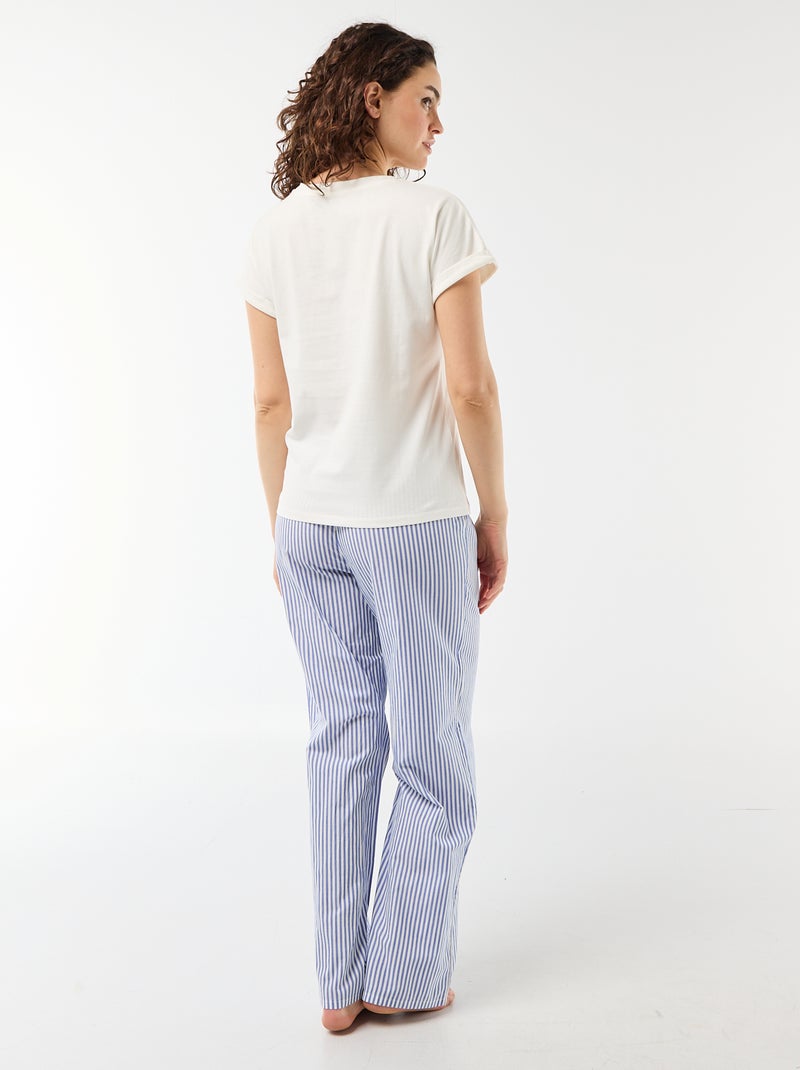 Conjunto de pijama t-shirt + calças às riscas - 2 peças Azul - Kiabi