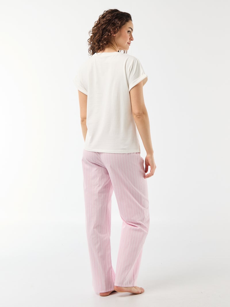 Conjunto de pijama t-shirt + calças às riscas - 2 peças Rosa - Kiabi