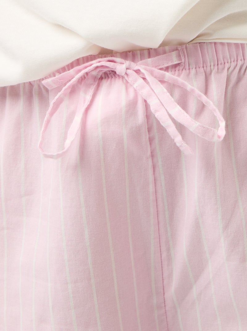 Conjunto de pijama t-shirt + calças às riscas - 2 peças Rosa - Kiabi