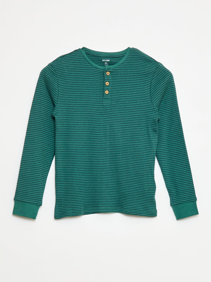 Conjunto de pijama t-shirt + calças caneladas - 2 peças Verde - Kiabi