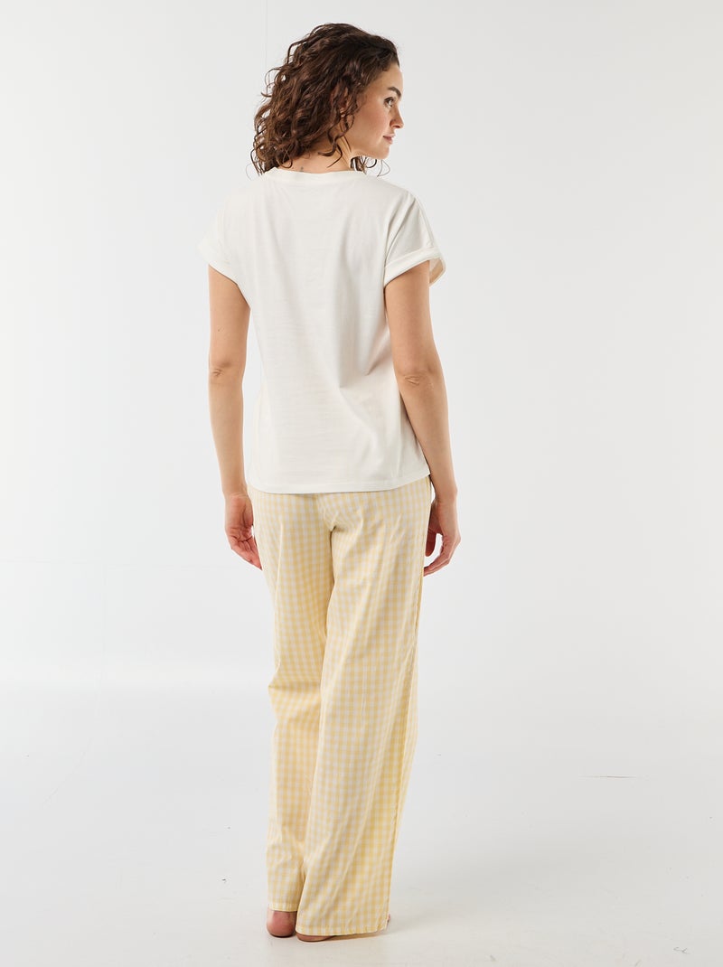 Conjunto de pijama T-shirt + calças de xadrez - 2 peças Amarelo - Kiabi