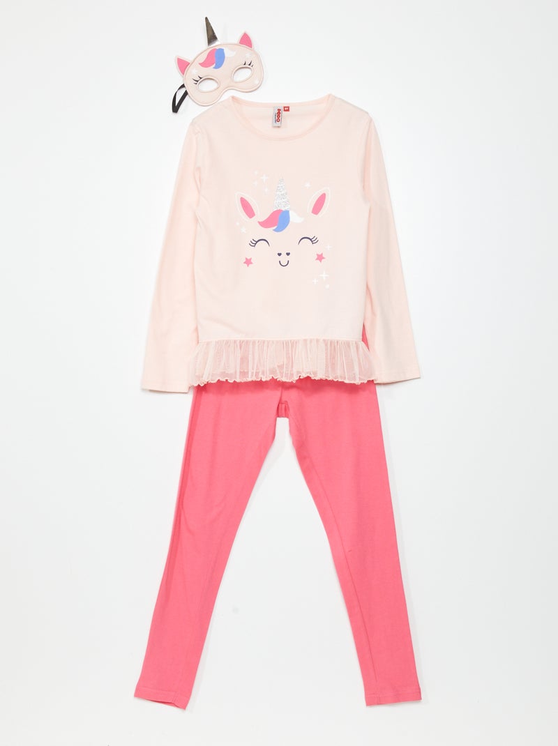 Conjunto de pijama t-shirt + calças + máscara - 2 peças ROSA - Kiabi